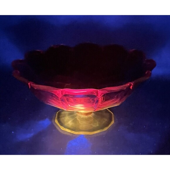 Vintage Amber is Footed Compote Scalloped Edge Red/Orange-UV - Picture 2 of 16